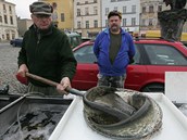 Jeden z prodejc na prvnch olomouckch Hanckch farmskch trzch.