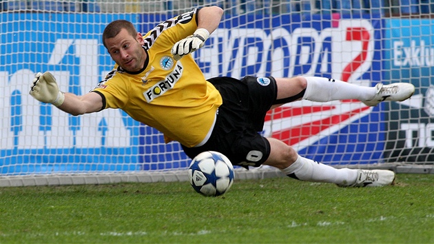 VYCHYTAL NULU. David Biík, branká Liberce, udrel v zápase s Olomoucí isté konto.