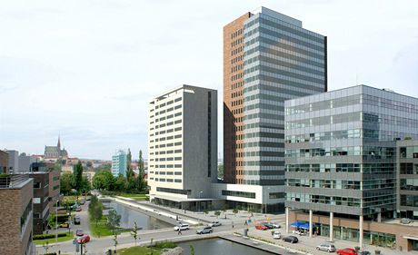 Vizualizace mrakodrapu Spielberk Towers mezi uliocemi Herpická a Praákova v Brn