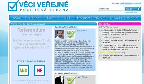 Referendum na internetových stránkách Vcí veejných.