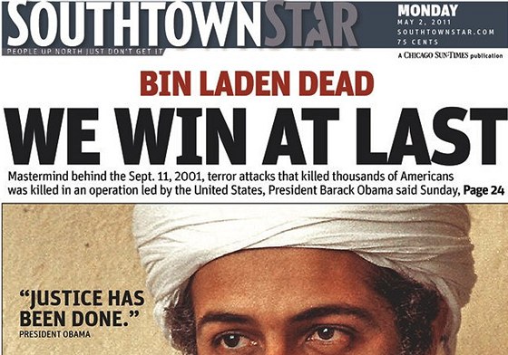 Smrt Usámy bin Ládina na stránkách deníku Southtown Star