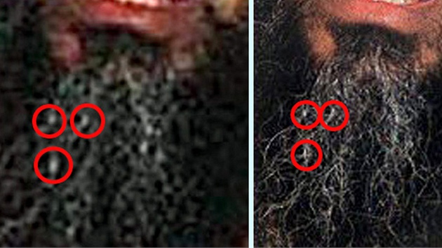 Identické detaily dokazují grafickou úpravu fotografie mrtvého Usámy bin Ládina. 