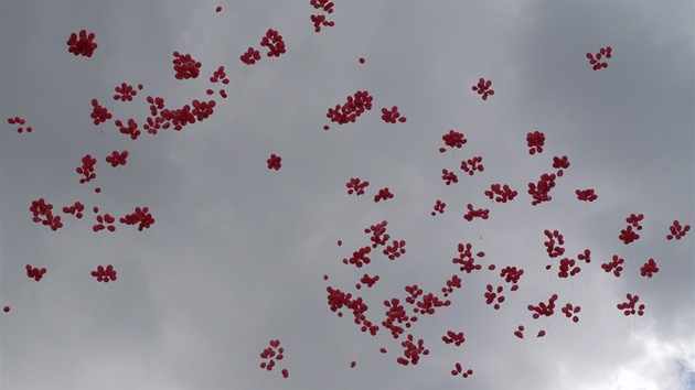 Studenti jihlavské stední koly vypustili 1 557 ervených balonk, které symbolizují oficiální poet nakaených virem HIV.