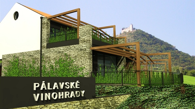 Vizualizace projektu Pálavské vinohrady. Kaskádovité apartmány na vininích svazích nabídnou výhled na jezero. 