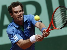 Andy Murray returnuje bhem zpasu s Michaelem Berrerem na Roland Garros.