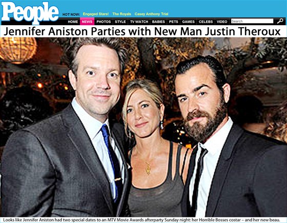 Jason Sudeikis, Jennifer Anistonová a její nový pítel Justin Theroux