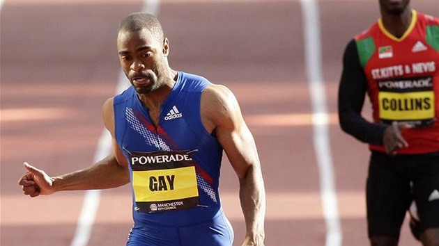 Tyson Gay pi atletické exhibici v ulicích Manchesteru