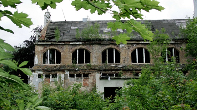 Zdevastovaná budova Mstských lázní v Teplicích (30. kvtna 2006). Objekt byl zbourán v roce 2008.