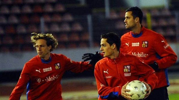 Mario Lička (vlevo), Mario Holek a Lukáš Magera na tréninku reprezentace Mario Lička (vlevo), Mario Holek a Lukáš Magera na tréninku reprezentace