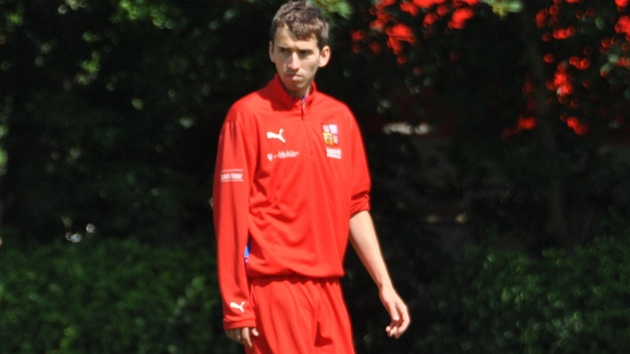 Tomá Hoava bhem tréninku fotbalové reprezentace do 21 let v Bjerringbro.