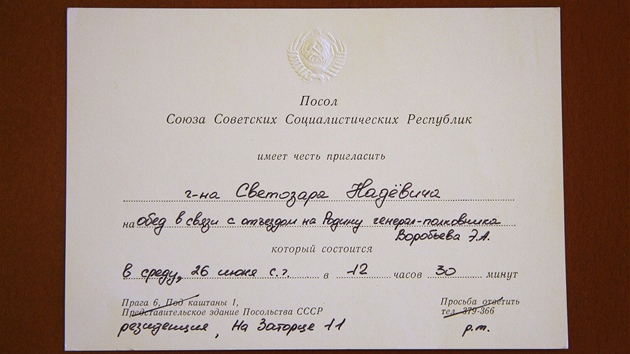 Pozvánka pro generála Naovie od velvyslance SSSR na recepci poádanou k