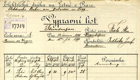 V Národním archivu je uloen výpravní list, dokumentující první jízdu elektrické tramvaje v eských zemích.