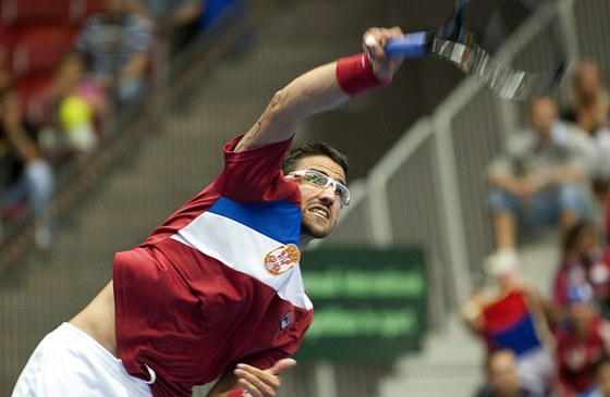 Srbský tenista Janko Tipsarevi ve tvrtfinále Davis Cupu.
