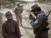 Afghnsk vojk policista kontroluje mue v provincii Hlmand (17. ervence