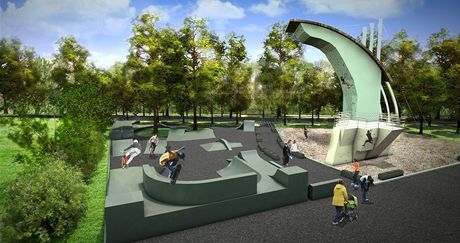 Studie skateparku a lezeck stny, kter vzniknou pi obnov parku ve