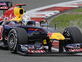 Sebastian Vettel v kvalifikaci na Velkou cenu Nmecka.