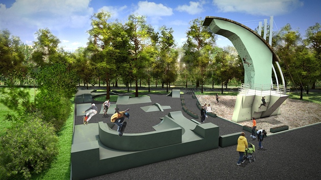 Studie skateparku a lezecké stny, které vzniknou pi obnov parku ve