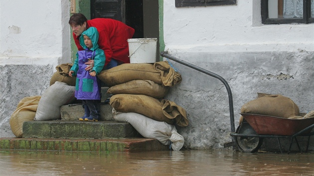 Voda zaplavila statek rodiny Mareovch u eky Ddiny na Rychnovsku. (22. ervence 2011)