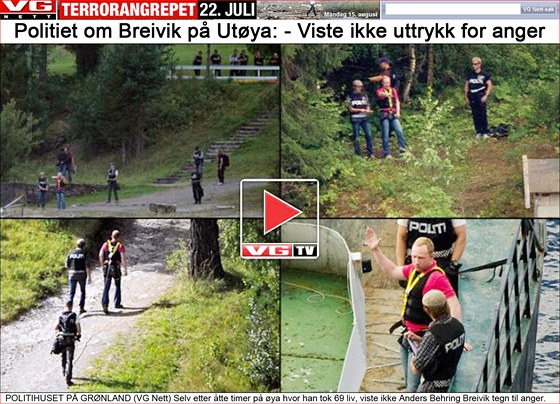 Norský list Verdens Gang zveejnil videozábry z policejní rekonstrukce masakru