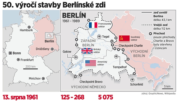 MAPA: 50. výroí stavby Berlínské zdi