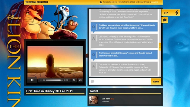 Virtuální rozhovor s producentem Donem Hahnem