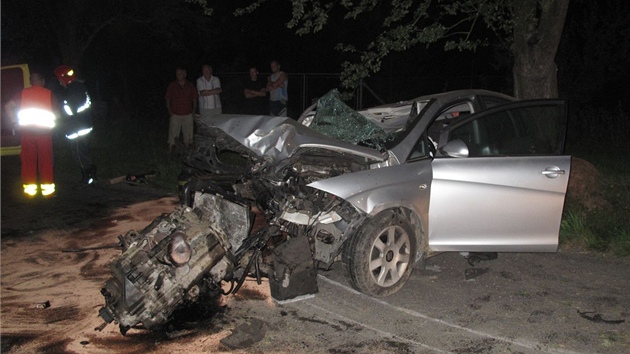 idi rozpáral auto o stromy u Ronova pod Radhotm, ván zranil spolujezdce.