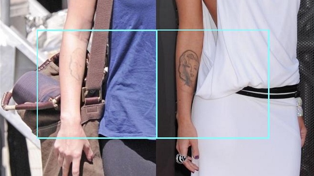 Megan Foxová a její tetování v roce 2011 (vlevo) a 2009 (vpravo)
