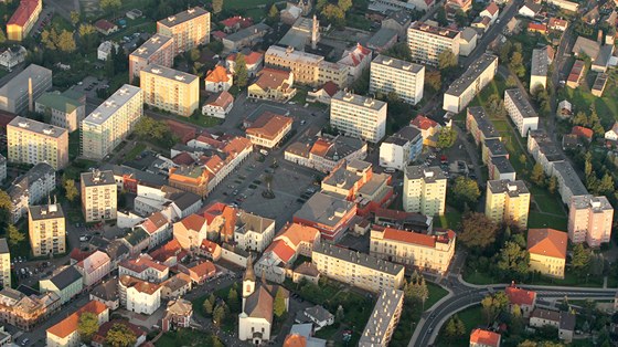 Letecký pohled na centrum severoeského Rumburku