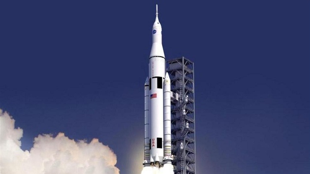 Pedpokldan podoba prvn verze rakety SLS pi startu 