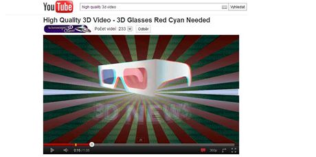 3D video na YouTube má vlastní kanál.