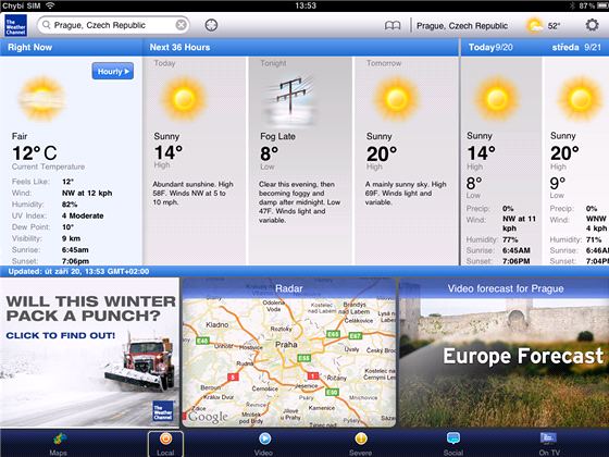 Aplikace pro iPad - The Weather Channel
