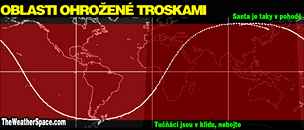 Oblasti ohroen troskami satelitu UARS