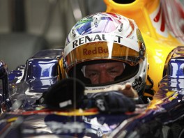 Sebastian Vettel pi trninku na Velkou cenu Singapuru