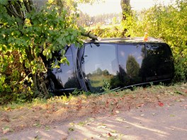 U Louky nedaleko Litovle na Olomoucku havarovalo auto. Spolujezdci se pi n vn zranili, idi z msta nehody zmizel, ovem nsledn ho vyptral policejn pes.