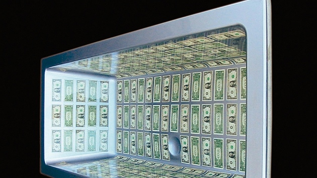 Jedna z výstedních van Pavla astného je pokrytá dolarovými bankovkami