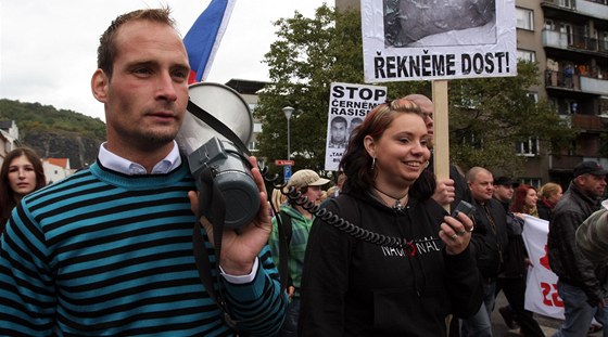 Na demonstraci v Ústí nad Labem nemohl chybt ani organizátor nkterých