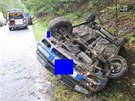 Nehoda u Vamberku, pi kter skonil na stee idi s Volkswagenem Vento. 