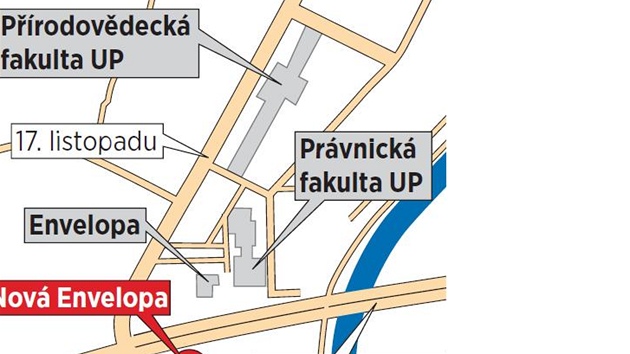 Mapka s vyznaeným místem, kde budou stát budovy Nové Envelopy