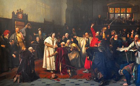 Václav Broík (1851-1901) - Zvolení Jiíka z Podbrad za krále eského; olej na...