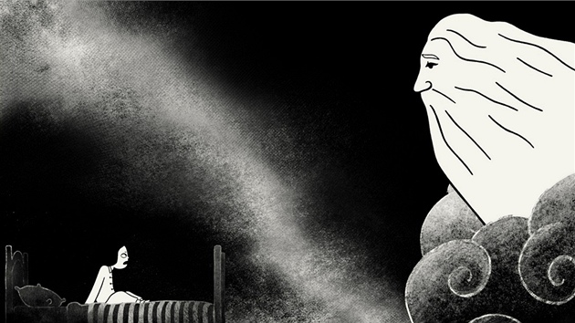 Oehavá scéna z filmu Persepolis - malá hrdinka rozmlouvá s Bohem. 