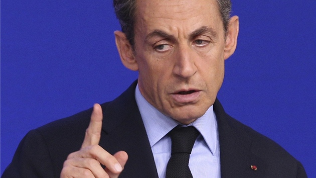 Francouzsk prezident Nicolas Sarkozy na summitu evropsk sedmadvactky v Bruselu (23. jna 2011)