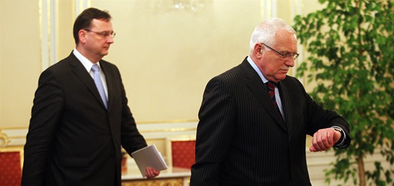 Premiér Petr Neas a prezident Václav Klaus
