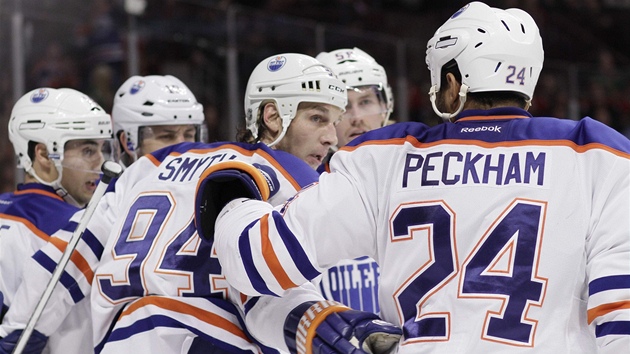 Gólová radost hokejist Edmontonu Oilers.