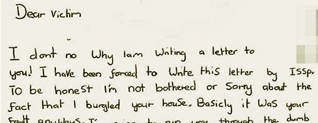 Dopis, který 16letý zlodj napsal svým obtem.