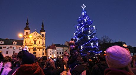 Jihlavský vánoní strom zdobí pes pl kilometru svtelných etz a dalích 72