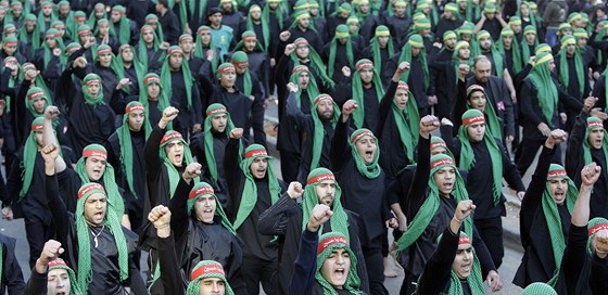 Píznivci hnutí Hizballáh v Bejrútu (6. prosince 2011)