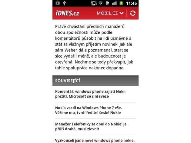 tení lánku v nové aplikaci IDNES.cz
