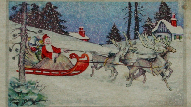 Historická vánoní pohlednice s ddou Mrázem