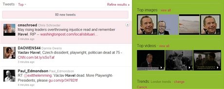Zprávy o smrti prvního eského prezidenta Václava Havla se na Twitteru