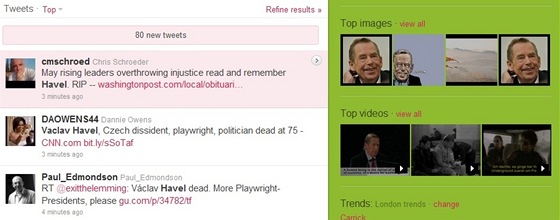 Zprávy o smrti prvního eského prezidenta Václava Havla se na Twitteru